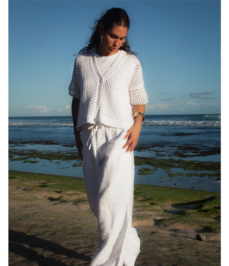 Splendid Nova Pointelle Knit V-Neck Short Sleeve Cardigan