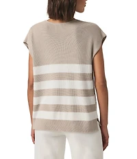 Splendid Octavia Knit Chest Stripe V-Neck Dropped Short Sleeve Box Top Sweater
