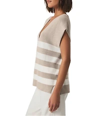 Splendid Octavia Knit Chest Stripe V-Neck Dropped Short Sleeve Box Top Sweater