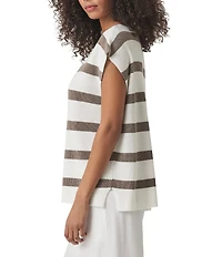 Splendid Octavia Woven Stripe Print V-Neck Short Sleeve Shirt