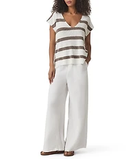 Splendid Octavia Woven Stripe Print V-Neck Short Sleeve Shirt