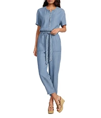 Splendid Rayanne Lyocell V-Neck Short Sleeve Pull-On Belted Jumpsuit