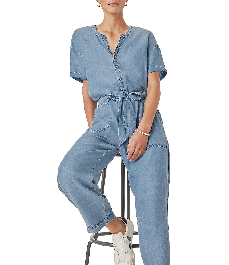Splendid Rayanne Lyocell V-Neck Short Sleeve Pull-On Belted Jumpsuit