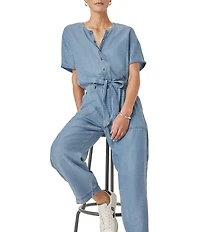 Splendid Rayanne Lyocell V-Neck Short Sleeve Pull-On Belted Jumpsuit