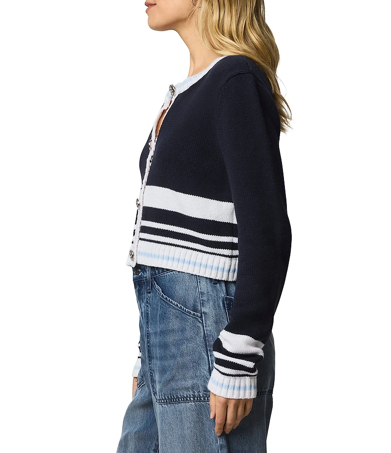 Splendid Sailor Stripe Round Neck Long Sleeve Cropped Cardigan