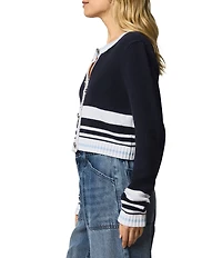 Splendid Sailor Stripe Round Neck Long Sleeve Cropped Cardigan