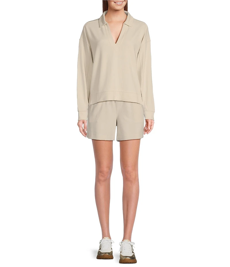 Splendid Scuba Knit V-Neck Long Sleeve Polo Sweatshirt