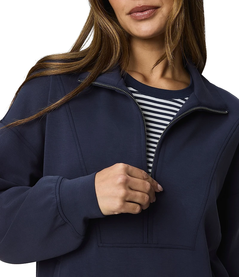 Splendid Scuba Soft Stretch Knit Zip Up Long Sleeve Pullover