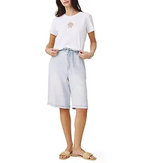 Splendid Seashell Embroidery Crew Neck Short Sleeve Tee