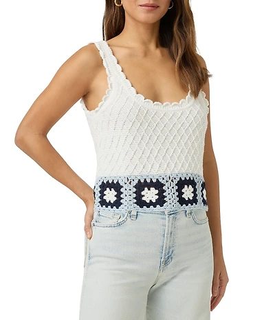 Splendid Sonia Crochet Knit Scoop Neck Sleeveless Tank