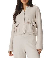 Splendid Stassi Satin Knit Round Neck Long Sleeve Bow Cardigan