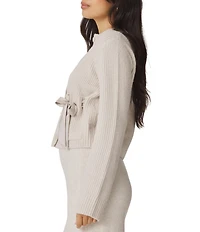 Splendid Stassi Satin Knit Round Neck Long Sleeve Bow Cardigan