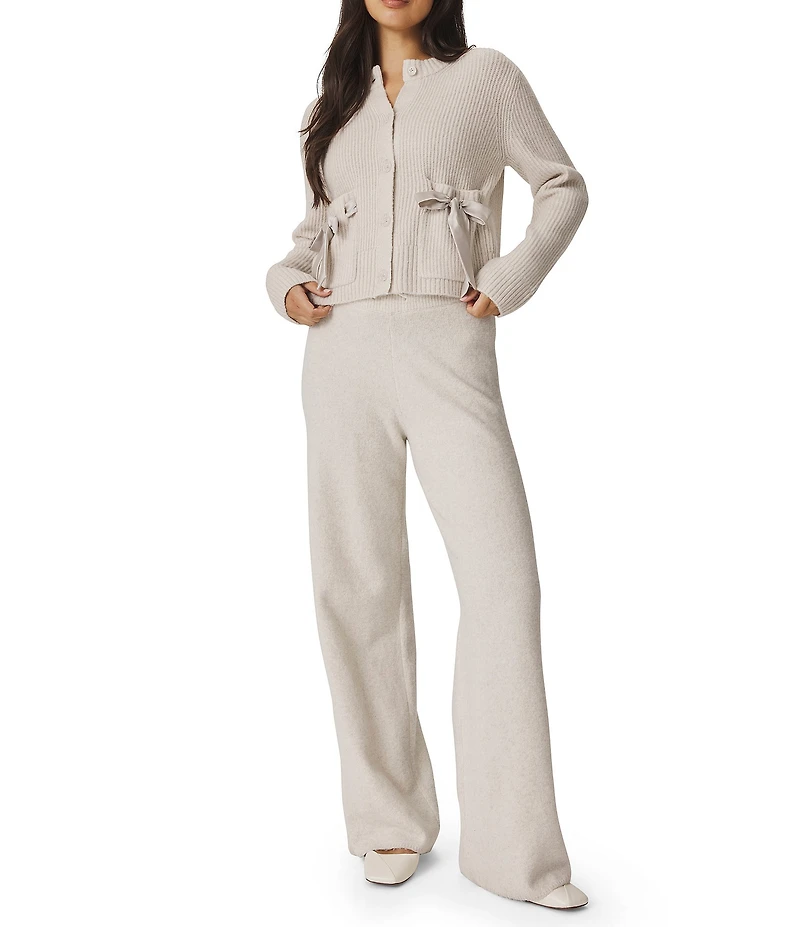 Splendid Stassi Satin Knit Round Neck Long Sleeve Bow Cardigan