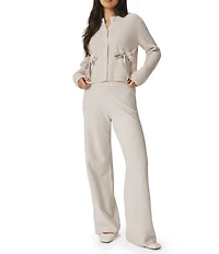 Splendid Stassi Satin Knit Round Neck Long Sleeve Bow Cardigan