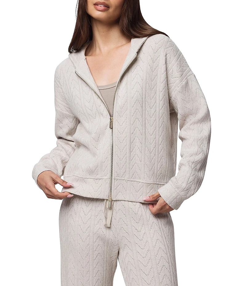 Splendid Sweatersoft Coordinating Zip Up Knit V-Neck Long Sleeve Hoodie