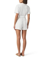 Splendid Taryn Knit Terry Collar Short Sleeve Button Front Romper