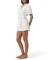 Splendid Taryn Knit Terry Collar Short Sleeve Button Front Romper