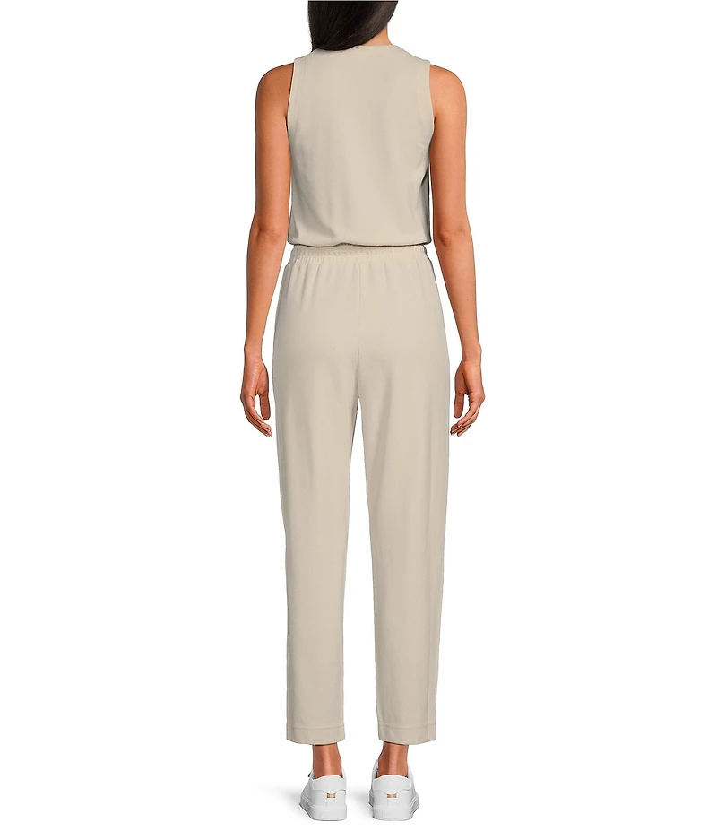 Splendid V-Neck Sleeveless Stretch Chambray Waffle Scuba Jumpsuit