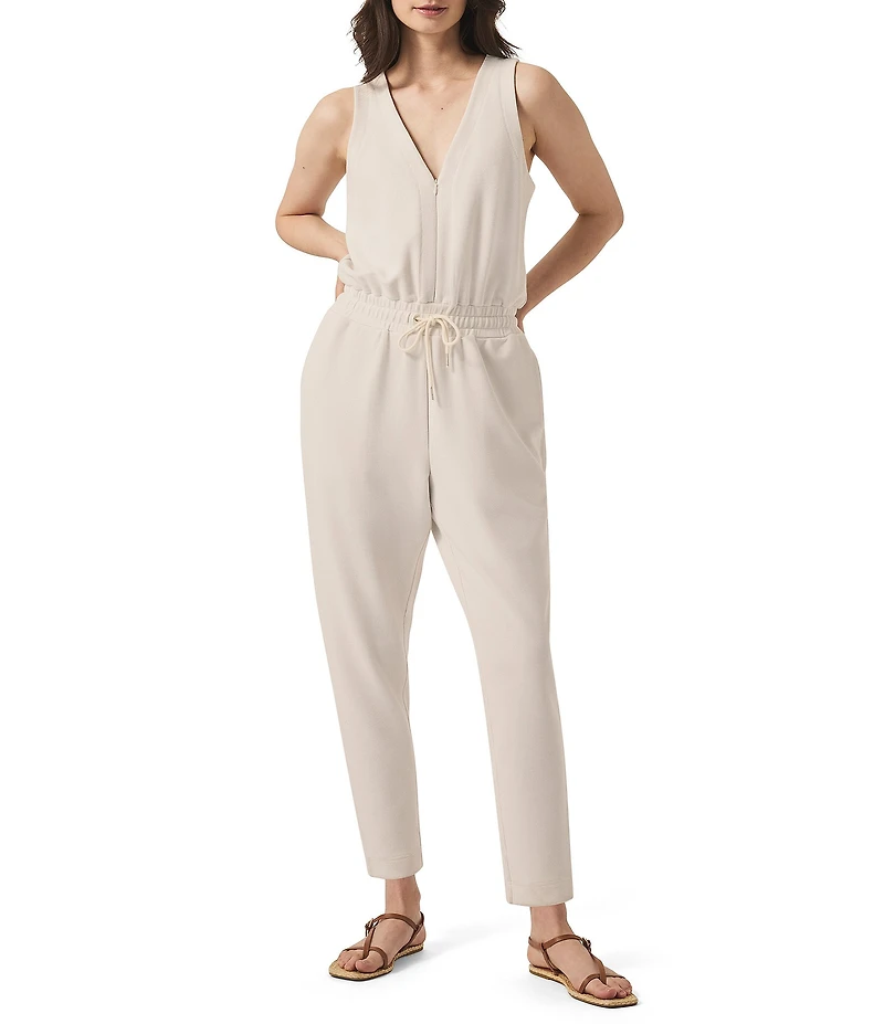 Splendid V-Neck Sleeveless Stretch Chambray Waffle Scuba Jumpsuit