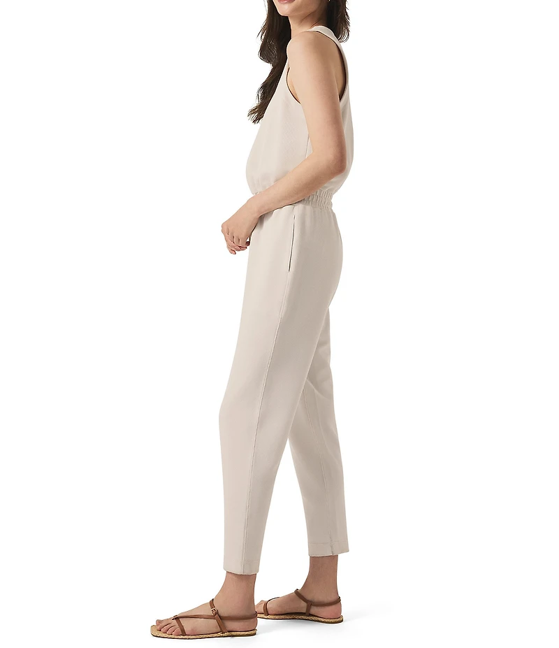 Splendid V-Neck Sleeveless Stretch Chambray Waffle Scuba Jumpsuit
