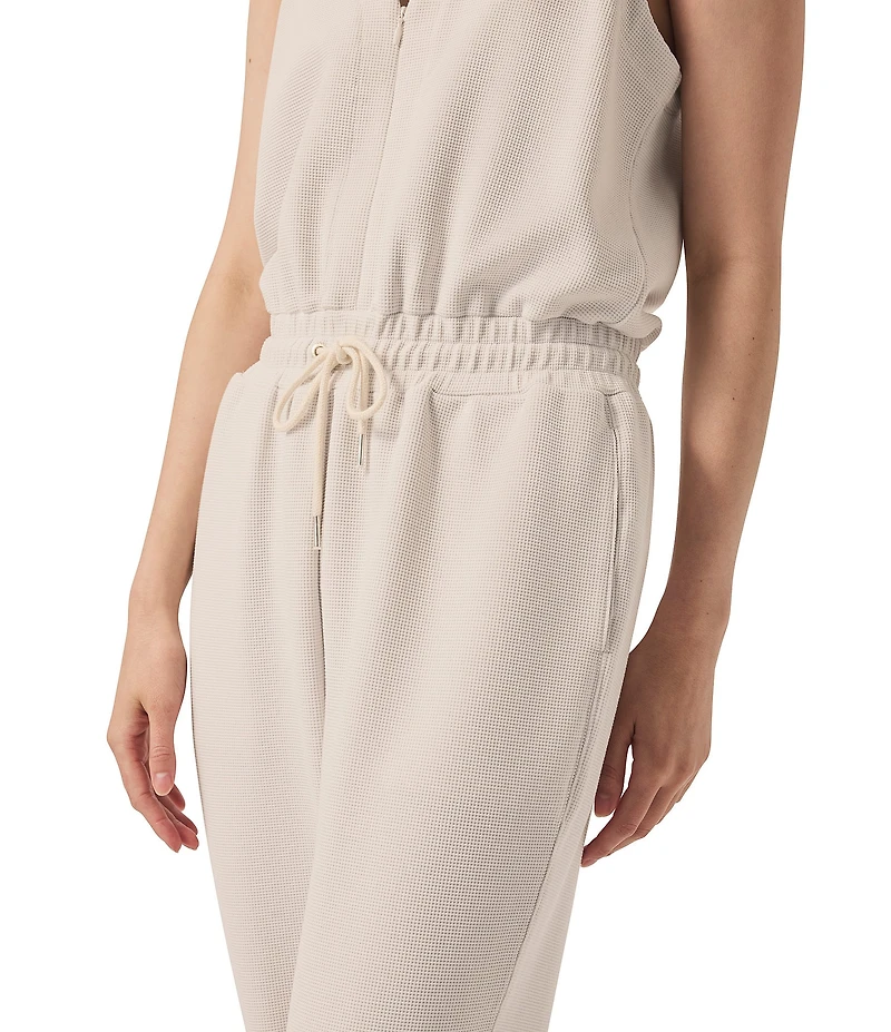 Splendid V-Neck Sleeveless Stretch Chambray Waffle Scuba Jumpsuit