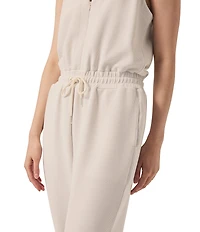 Splendid V-Neck Sleeveless Stretch Chambray Waffle Scuba Jumpsuit