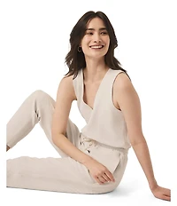 Splendid V-Neck Sleeveless Stretch Chambray Waffle Scuba Jumpsuit
