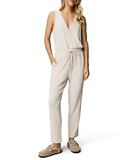 Splendid V-Neck Sleeveless Stretch Chambray Waffle Scuba Jumpsuit
