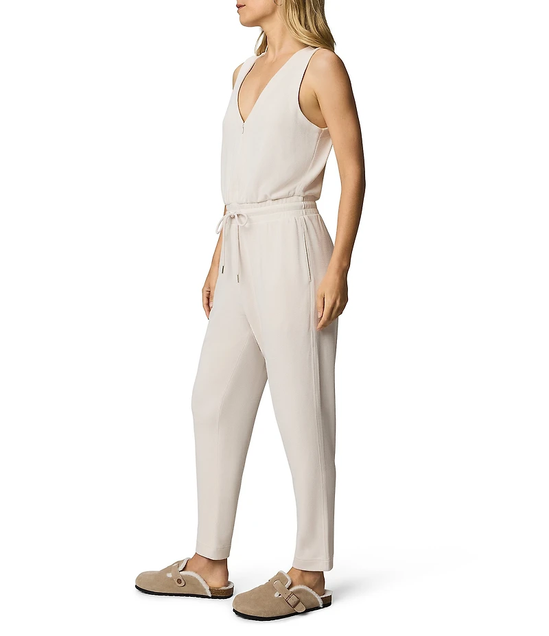 Splendid V-Neck Sleeveless Stretch Chambray Waffle Scuba Jumpsuit