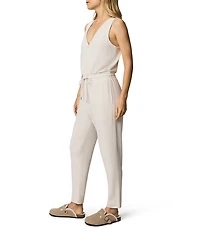 Splendid V-Neck Sleeveless Stretch Chambray Waffle Scuba Jumpsuit