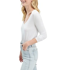 Splendid Valley Ribbed 3/4 Sleeve V-Neck Tee Shirt