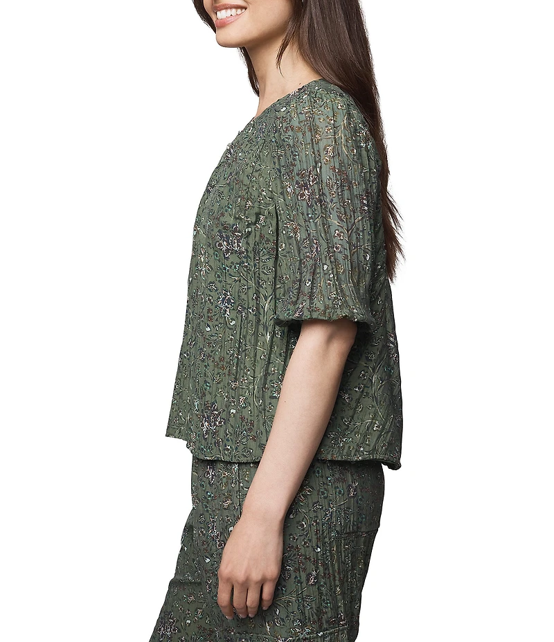 Splendid Versailles Coordinating Woven Floral Print Short Sleeve Henley Blouse