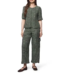 Splendid Versailles Coordinating Woven Floral Print Short Sleeve Henley Blouse