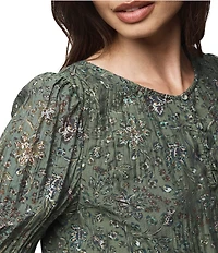 Splendid Versailles Coordinating Woven Floral Print Short Sleeve Henley Blouse
