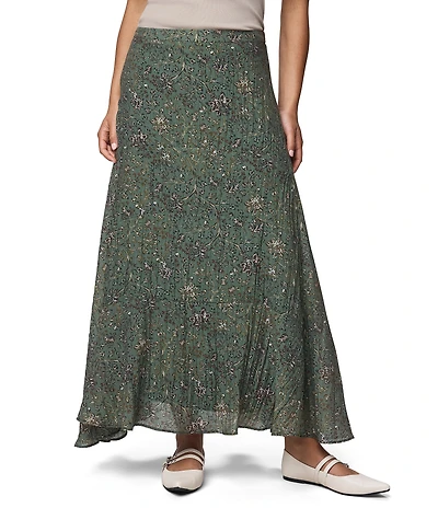 Splendid Versailles Woven Floral Print Mid Rise A-Line Corordinating Maxi Skirt