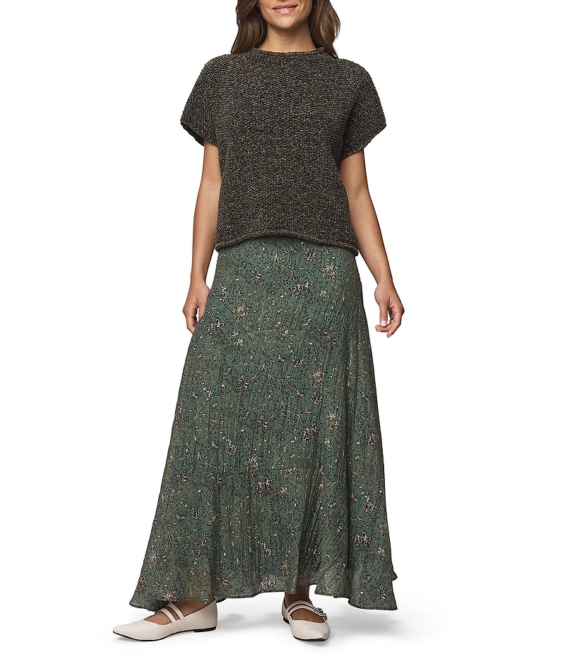 Splendid Versailles Woven Floral Print Mid Rise A-Line Corordinating Maxi Skirt