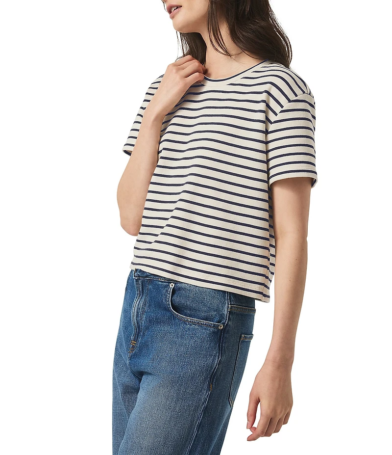 Splendid Whitney Terry Knit Stripe Print Crew Neck Short Sleeve Tee Shirt