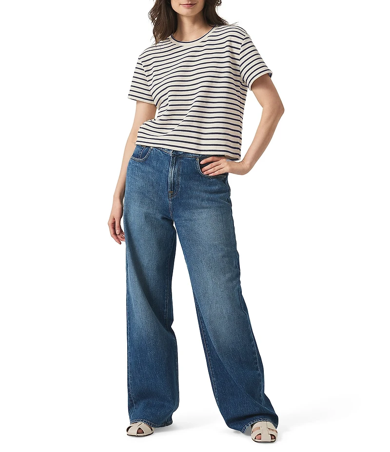 Splendid Whitney Terry Knit Stripe Print Crew Neck Short Sleeve Tee Shirt