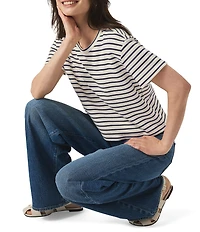 Splendid Whitney Terry Knit Stripe Print Crew Neck Short Sleeve Tee Shirt