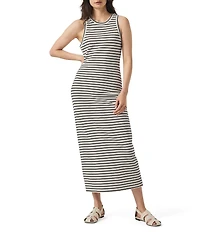 Splendid Whitney Terry Stripe Print Crew Neck Sleeveless Tee Shirt Midi Dress