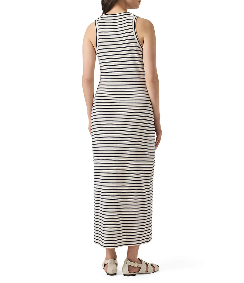 Splendid Whitney Terry Stripe Print Crew Neck Sleeveless Tee Shirt Midi Dress