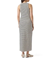 Splendid Whitney Terry Stripe Print Crew Neck Sleeveless Tee Shirt Midi Dress