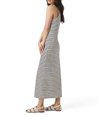 Splendid Whitney Terry Stripe Print Crew Neck Sleeveless Tee Shirt Midi Dress