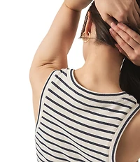 Splendid Whitney Terry Stripe Print Crew Neck Sleeveless Tee Shirt Midi Dress