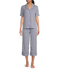 Splendid Woven Striped Short Sleeve Notch Collar Cropped Pajama Set