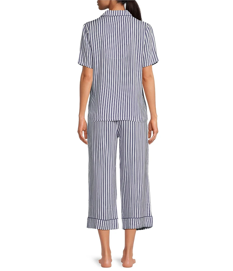 Splendid Woven Striped Short Sleeve Notch Collar Cropped Pajama Set