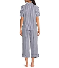 Splendid Woven Striped Short Sleeve Notch Collar Cropped Pajama Set
