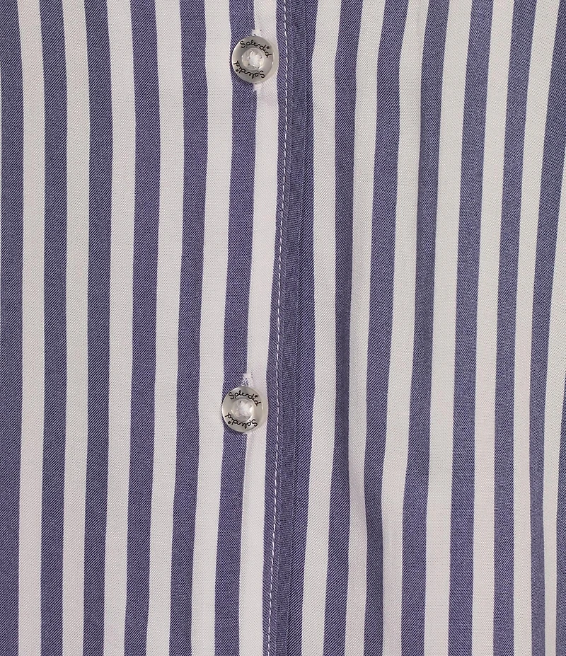 Splendid Woven Striped Short Sleeve Notch Collar Cropped Pajama Set