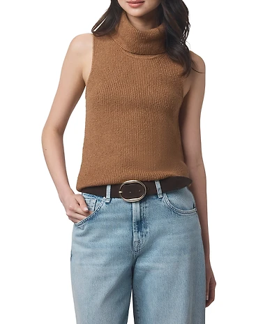 Splendid X Cella Jane Blog Boucle Knit Turtleneck Sleeveless Tank Top
