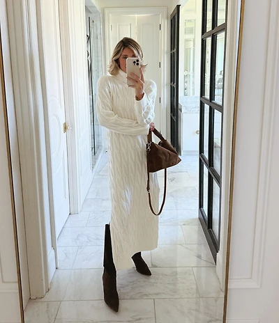 Splendid x Cella Jane Blog Cable Knit Wool Blend Turtle Neck Long Sleeve A-Line Maxi Dress
